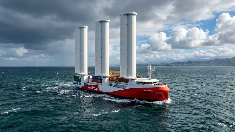 Le Maraka, porte-conteneurs à voiles du projet Windcoop, en mer
